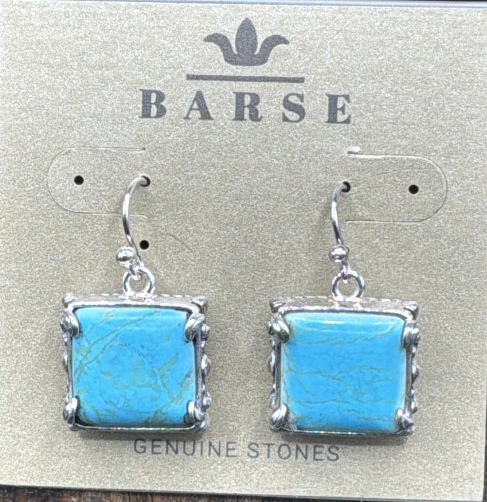 Barse Jubilee Square Earrings -Turquoise- Silver-NWT